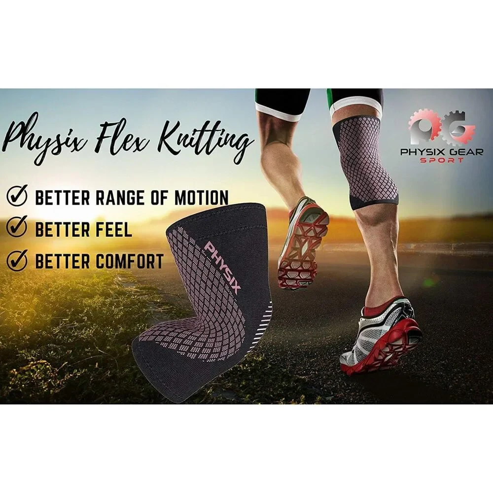 Physix Gear Knee Compression Sleeve - Premium Knee Support Brace for Workout Gym